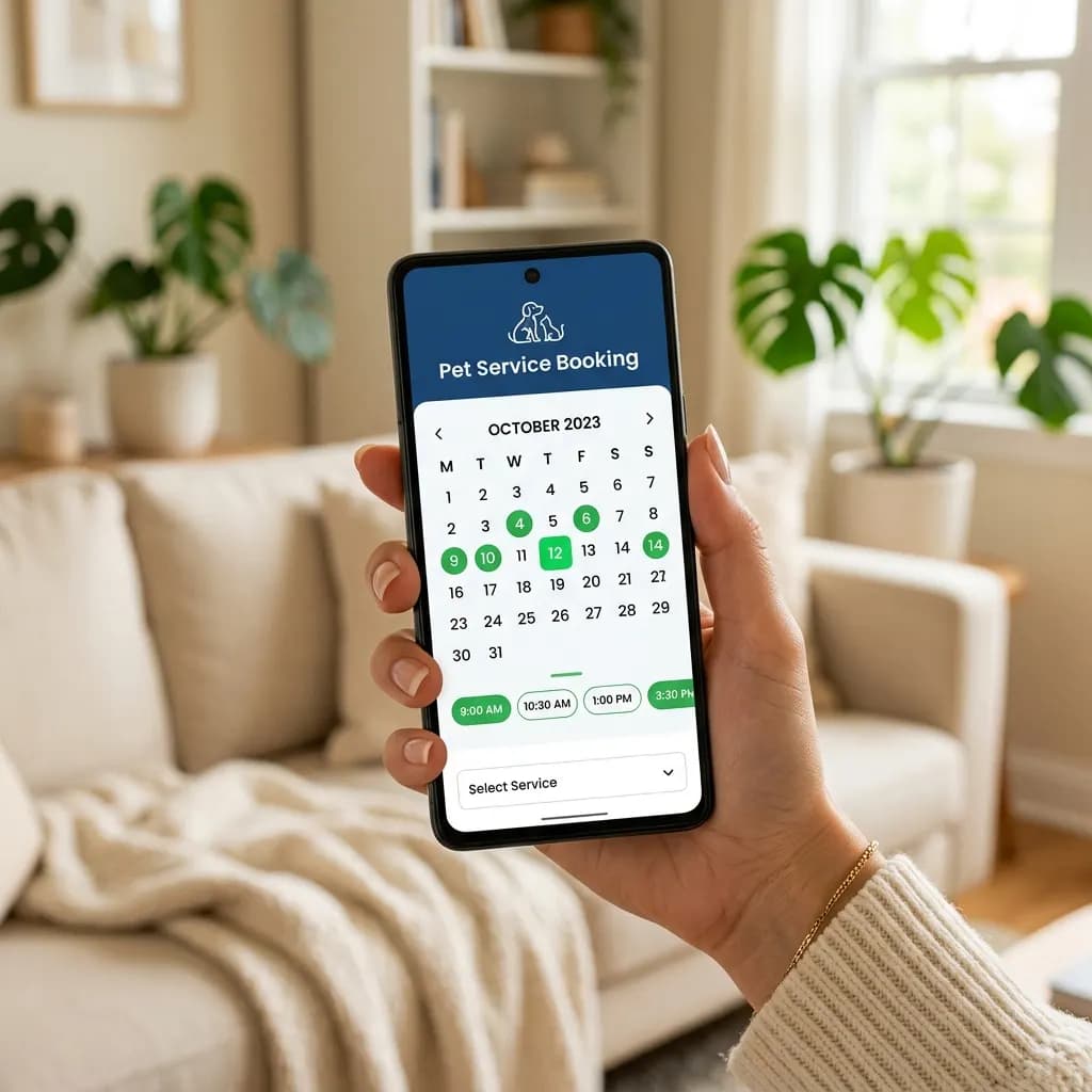 Step 1: Book online — Pick your service, select a time window, and tell us about your pet.