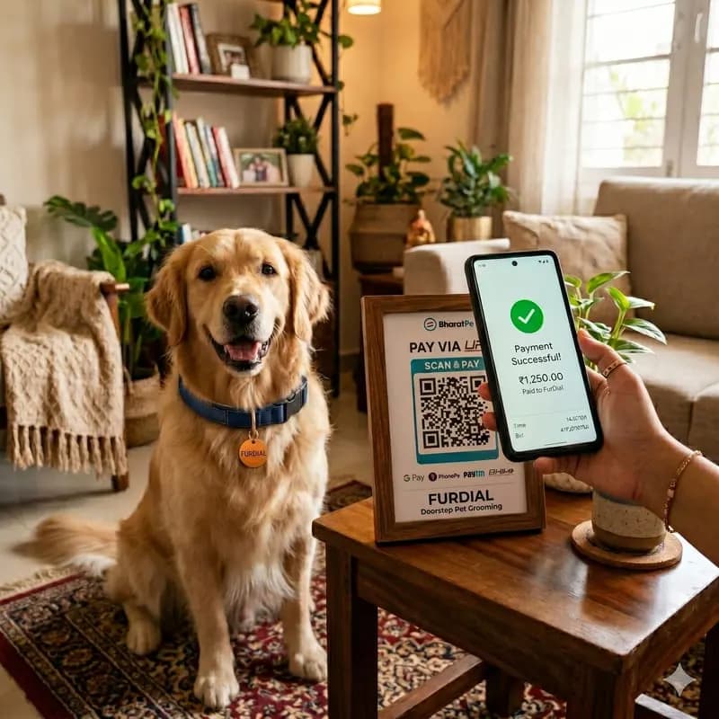 Step 4: Pay after service — Scan a convenient UPI QR only after the styling meets your absolute satisfaction.
